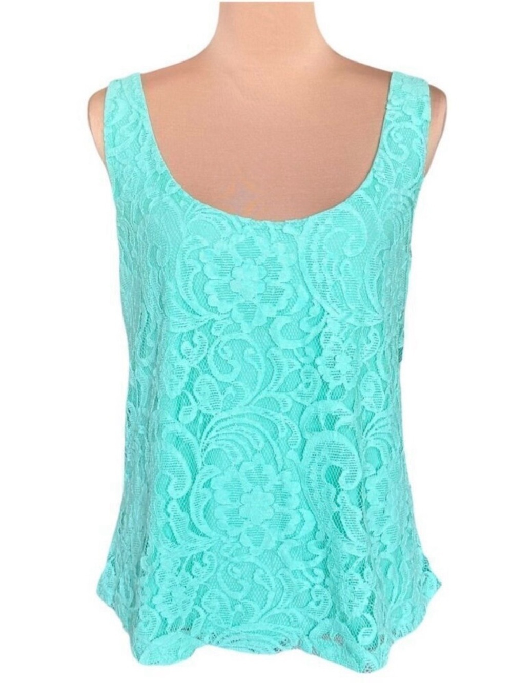 NWT Tart Collections Floral Lace Tank Top Sz L Mint Green Scoop Neck Fairy